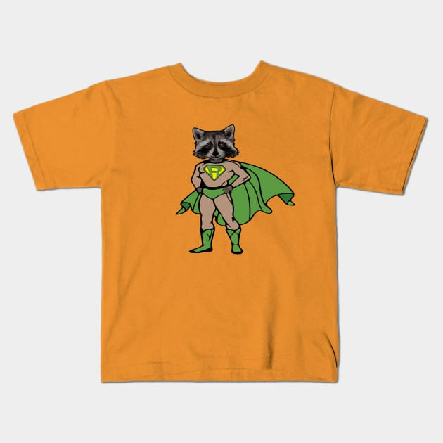 Super Raccoon Kids T-Shirt by sketchpets